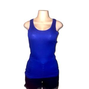 Blue racerback tank top.